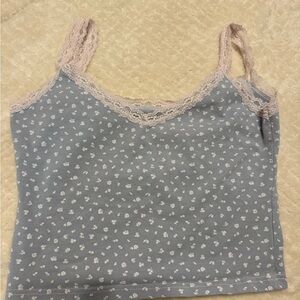Brandy Melville Blue Floral Camisole with Pink Lace